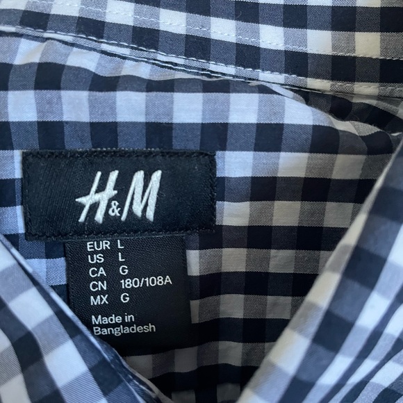 H&M Mens Black and White Checkered Long Sleeve Button Down Size L - Picture 3 of 3